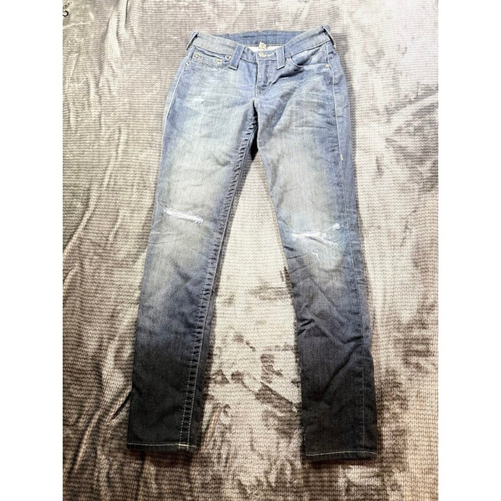 True Religion Legging Ombre Dip Dye Distressed Skinny Jeans Blue‎ Small 26X29